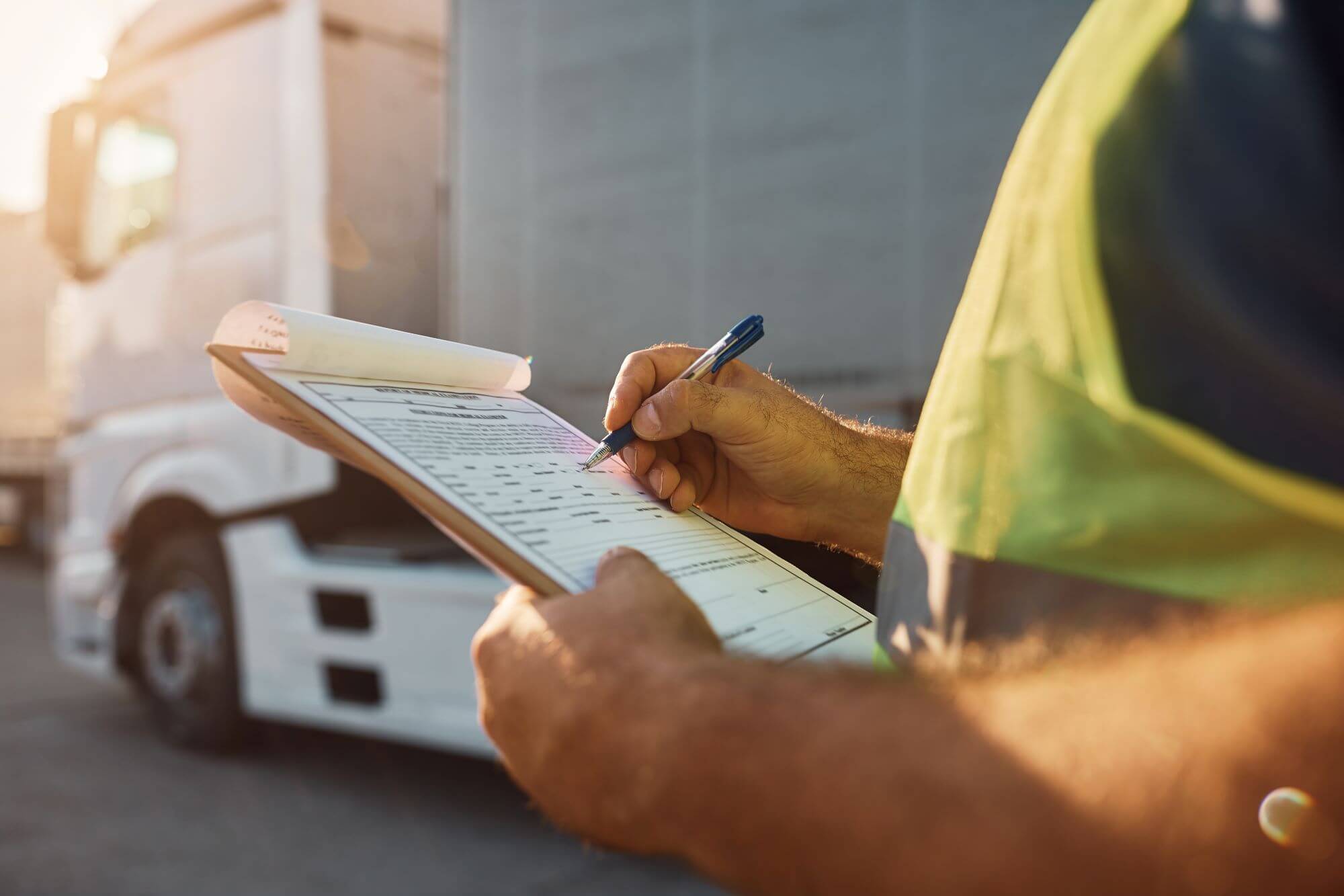 man writing on clipboard